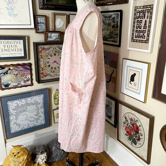 Anthony Richards Pink Floral Cotton Blend Sleeveless Snap Front Dress + Pockets - Picture 3 of 6